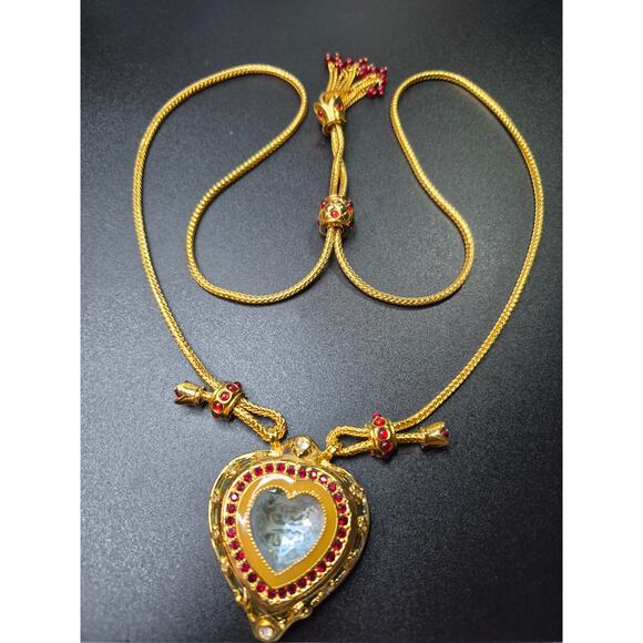 Elizabeth Taylor for Avon Shah Jehan Taj Mahal Heart Necklace Gold-Tone Ruby - Picture 11 of 15